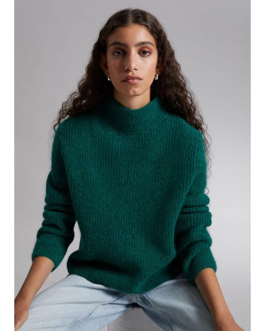& Other Stories Green Boxy Heavy Knit Jumper