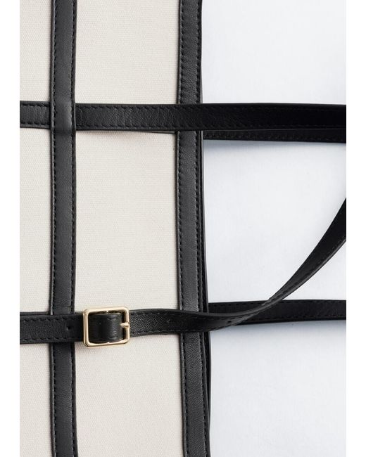 & Other Stories White Leather-Trimmed Canvas Shoulder Bag