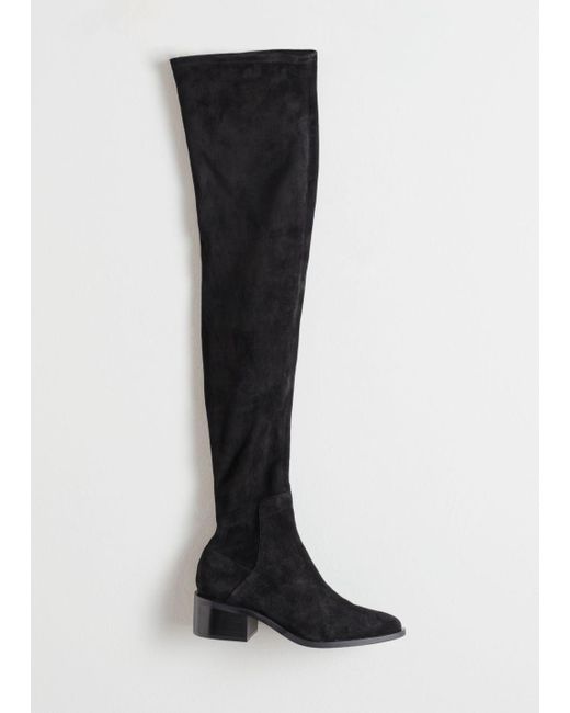 & Other Stories Black Suede Thigh High Boots