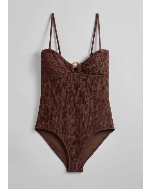 & Other Stories Brown Smocked Bandeau Swimsuit