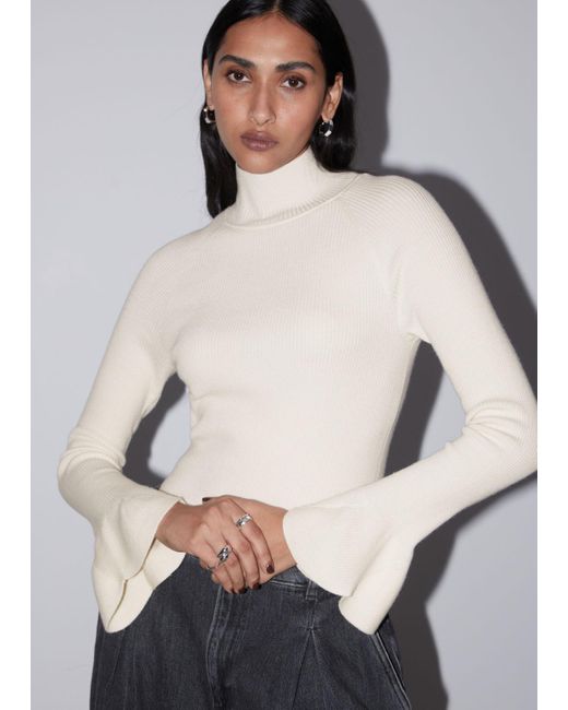 & Other Stories White Petal-sleeve Knit Top