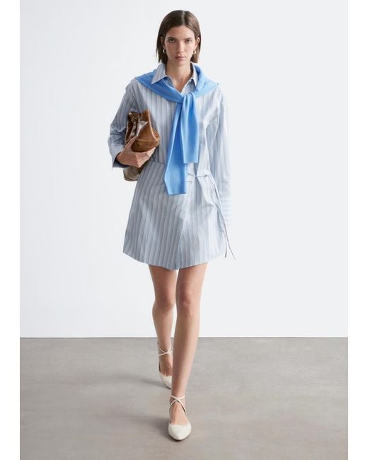 & Other Stories Blue Wrap Shirt Mini Dress