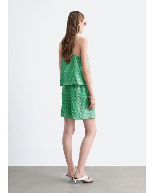 & Other Stories Green Silk Drawstring Shorts