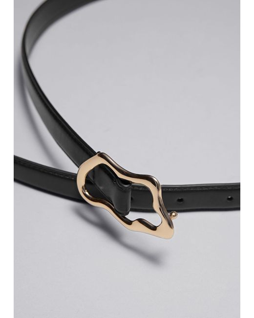 & Other Stories Gray Sculpted Buckle Leather Belt