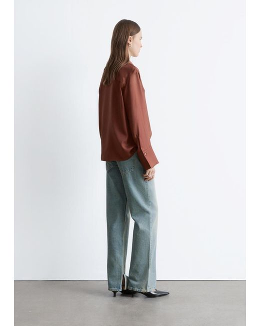 & Other Stories Red Relaxed Silk Shirt