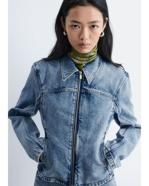 & Other Stories Blue Fitted Zip-Up Denim Jacket