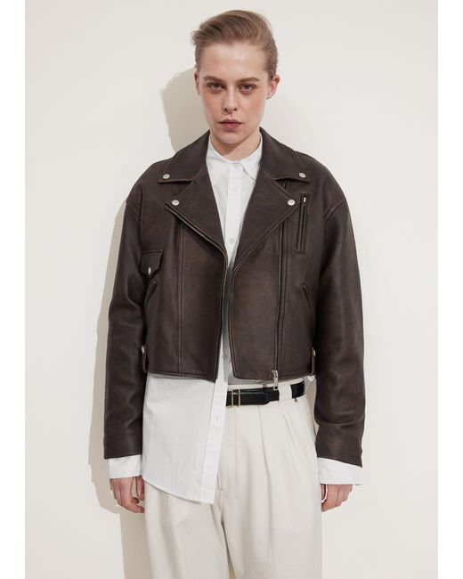 & Other Stories White Oversized Biker Leather Jacket