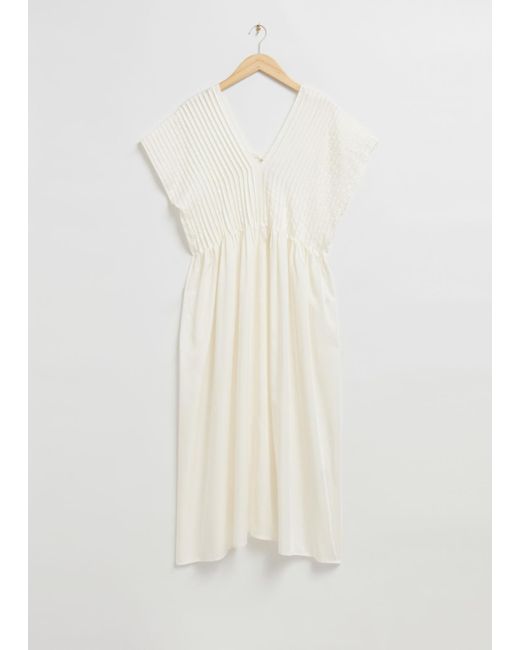 & Other Stories White Pleated Midi Dress