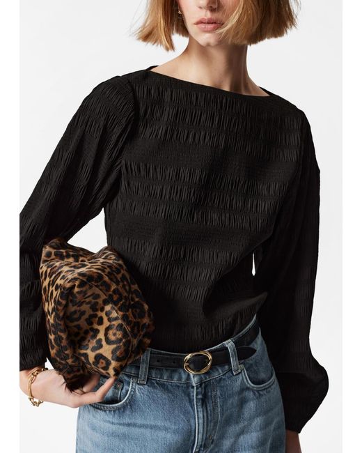 & Other Stories Black Smocked Blouse