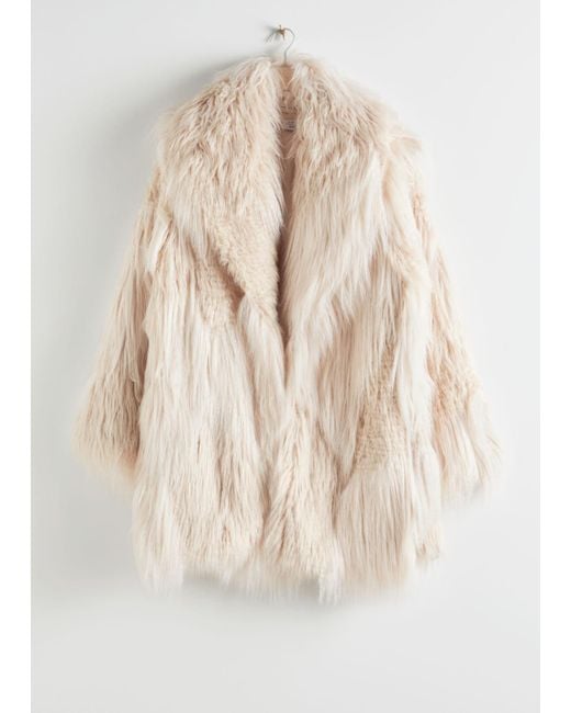 & Other Stories White Oversized Shaggy Faux Fur Coat
