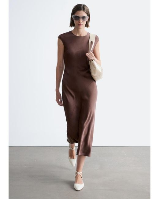 & Other Stories Brown Fitted Satin Maxi Dress