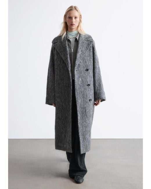 & Other Stories Gray Brushed Wool-Blend Coat