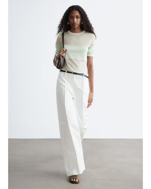 & Other Stories White Sheer Knitted T-Shirt