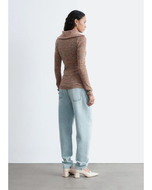 & Other Stories Orange Melange Knit Half-Zip Top