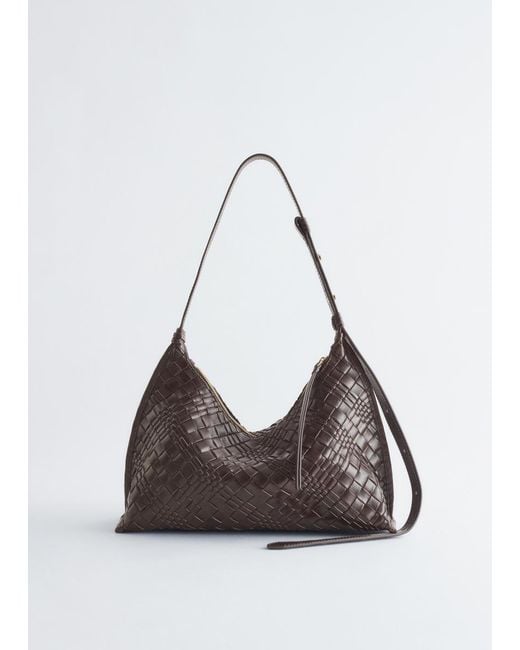 & Other Stories Brown Interwoven Leather Crossbody Bag