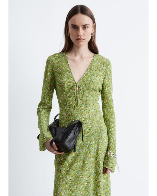 & Other Stories Green Floral V-Neck Midi Dress