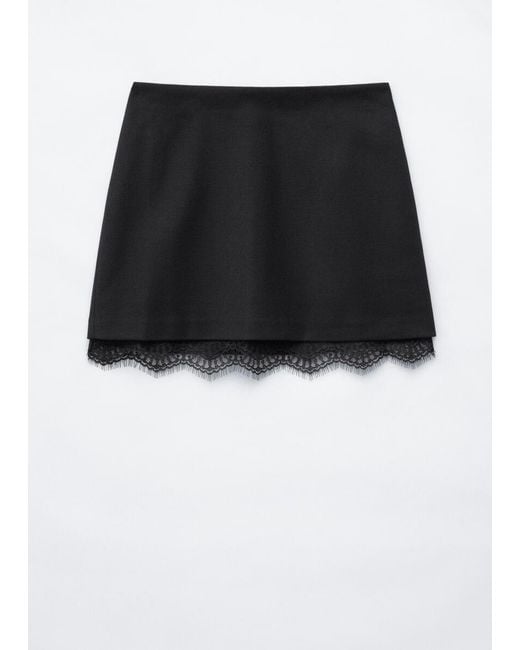 & Other Stories Black Lace-Trim Mini Skirt