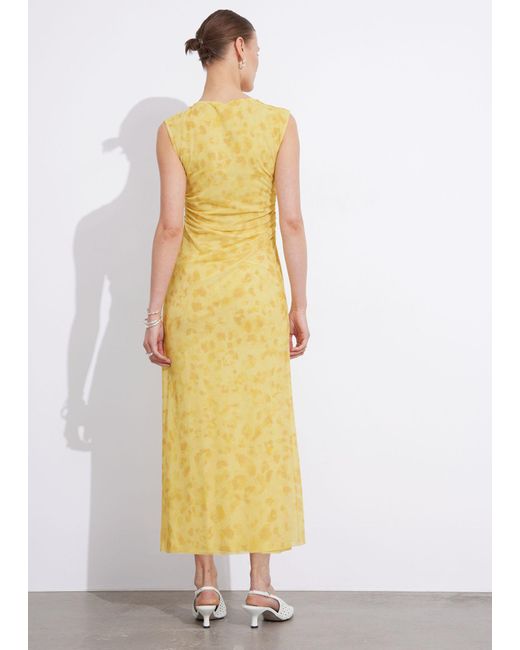 & Other Stories Yellow Draped Sleeveless Midi Dress