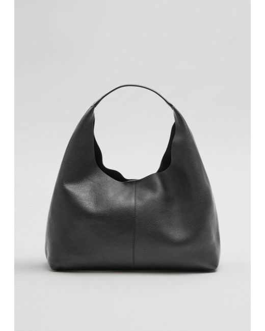 & Other Stories Black Soft Leather Tote Bag