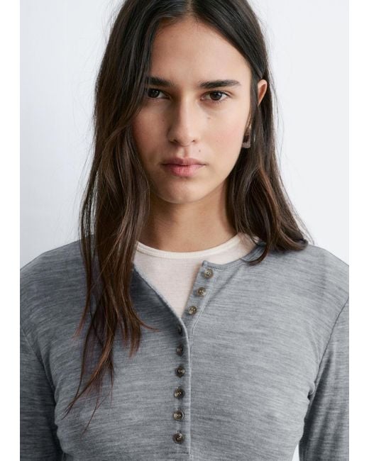 & Other Stories White Half-Placket Wool Top