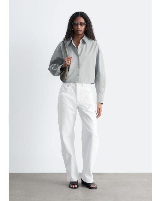 & Other Stories White Cropped Oversized Cotton Shirt