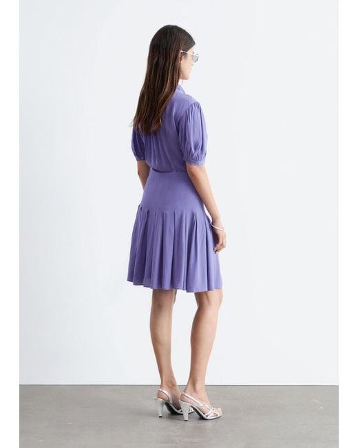 & Other Stories Purple Bow-Neck Mini Dress