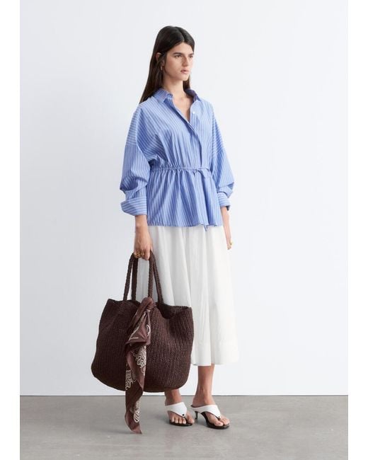 & Other Stories Blue Cotton Poplin Drawstring Shirt
