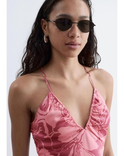 & Other Stories Pink Satin Slip Midi Dress