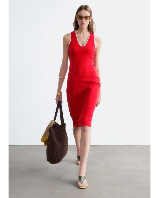 & Other Stories Red U-Neck Midi Dress
