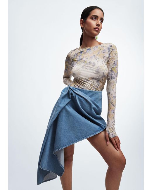 Asymmetrical denim wrap best sale skirt