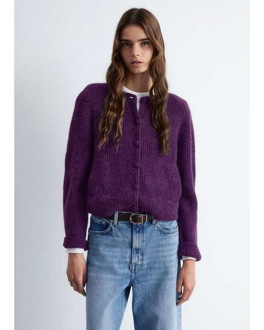 & Other Stories Purple Rib-Knit Cardigan