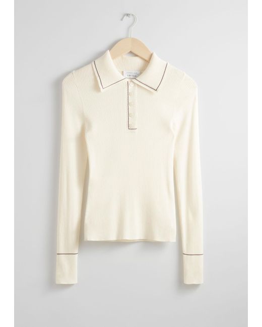 & Other Stories White Rib-knit Polo-collar Top