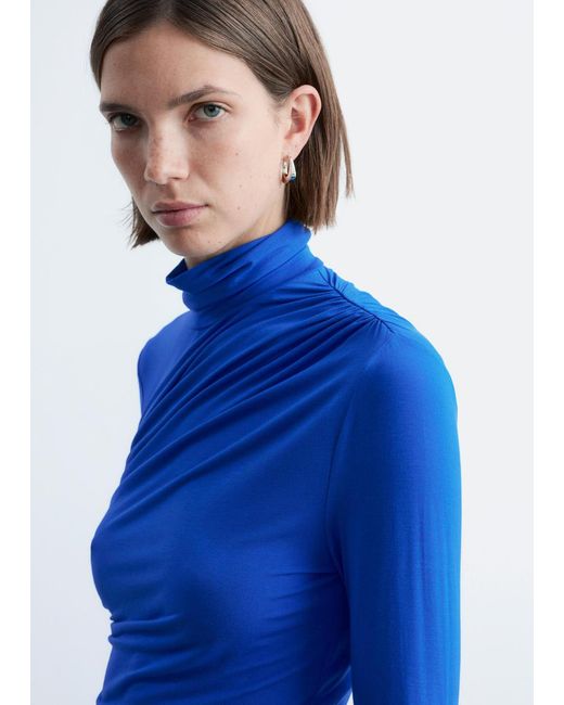 & Other Stories Blue Draped Turtleneck Top