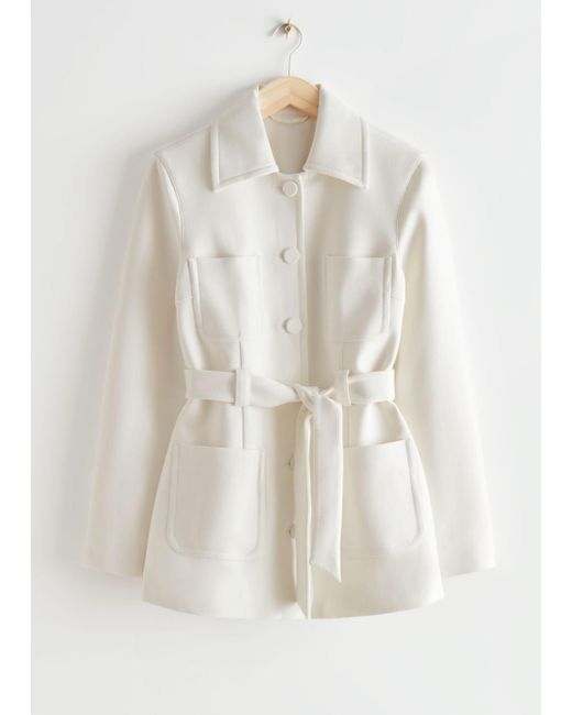 & Other Stories Belted Patch Pocket Jacket in White Lyst