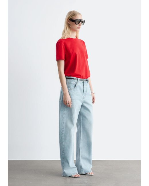 & Other Stories Red Cotton Crew-Neck T-Shirt