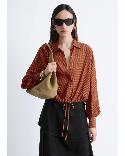 & Other Stories White Checked Drawstring Shirt