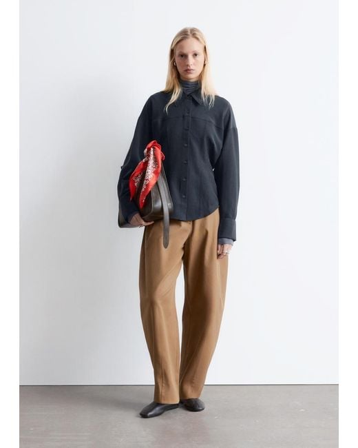 & Other Stories Black Balloon-Sleeved Tapered Shirt