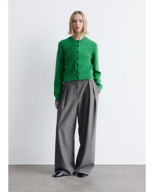 & Other Stories Green Rib-Knit Cardigan