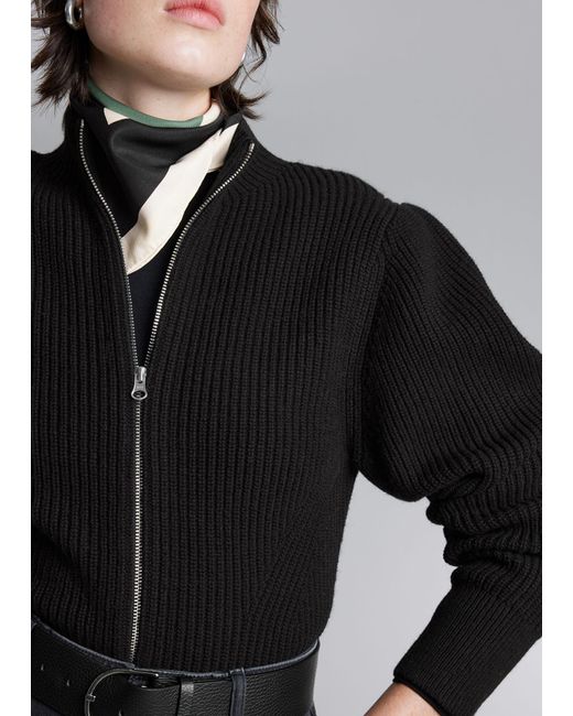 & Other Stories Black Knitted Zip Cardigan