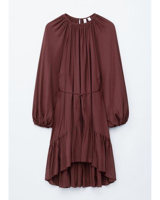 & Other Stories Red Flounced Balloon-Sleeve Mini Dress