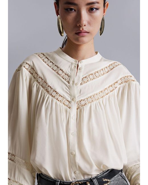 & Other Stories White Lace-trimmed Blouse