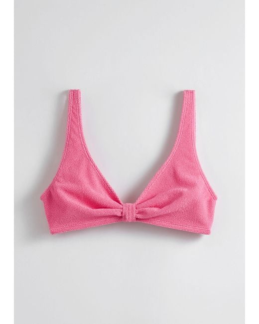 & Other Stories Pink Textured Triangle Bikini Top