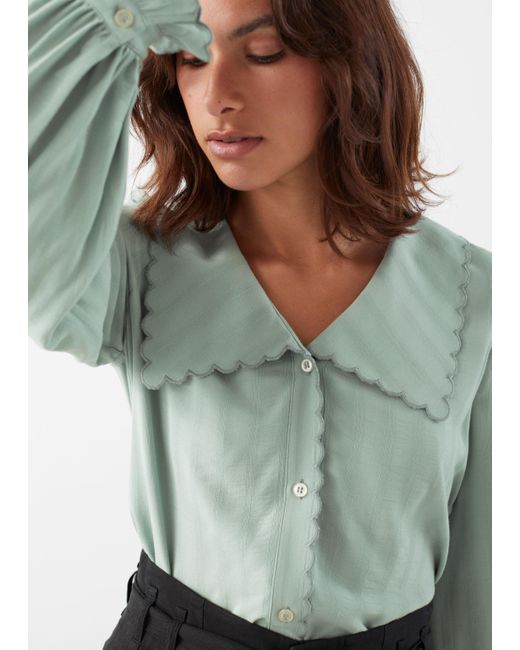 & Other Stories Green Relaxed Scallop Collar Top