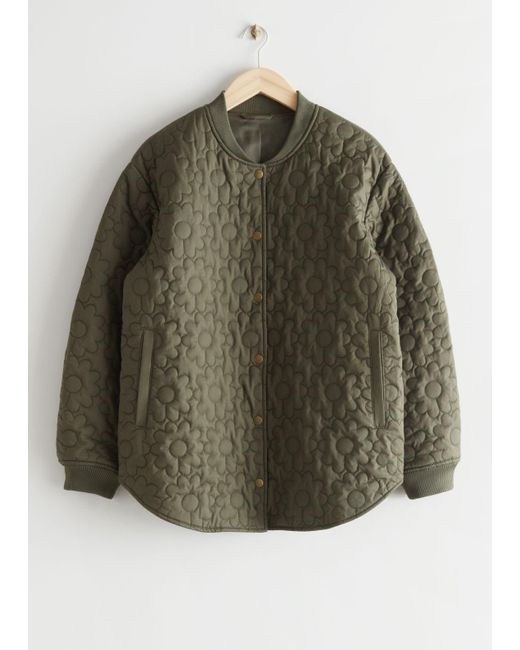 & Other Stories Green Oversized Floral Quilted Jacket