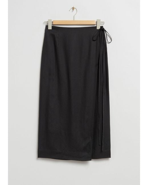 & Other Stories Black High Waist Midi Wrap Skirt