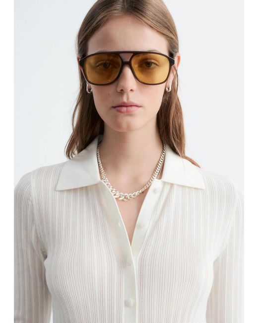 & Other Stories White Pointelle Rib Polo Shirt