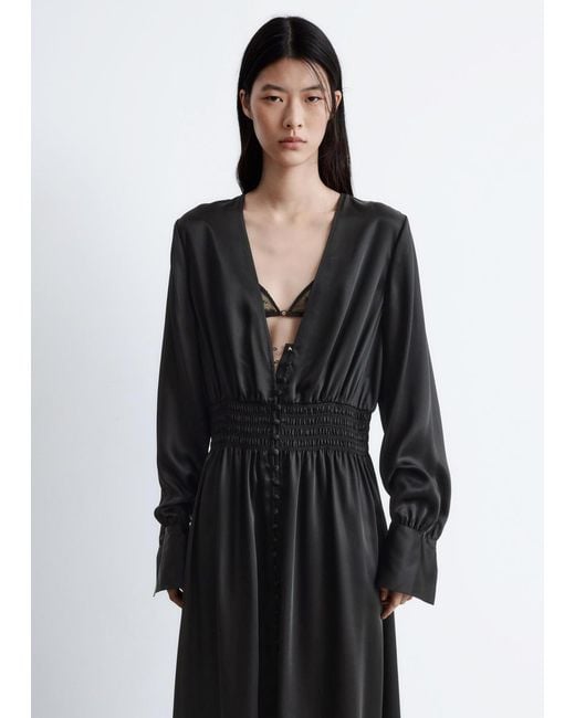& Other Stories White Satin Midi Shirt Dress