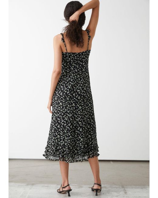 frilled crepe chiffon midi dress