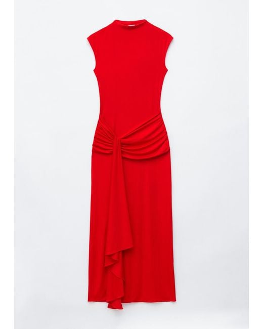 & Other Stories Red Wrap-Front Midi Dress