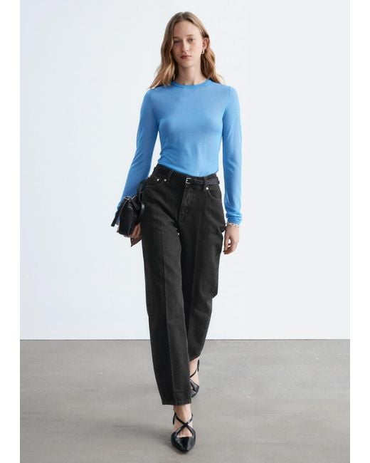& Other Stories Blue Fine-Knit Sheer Top